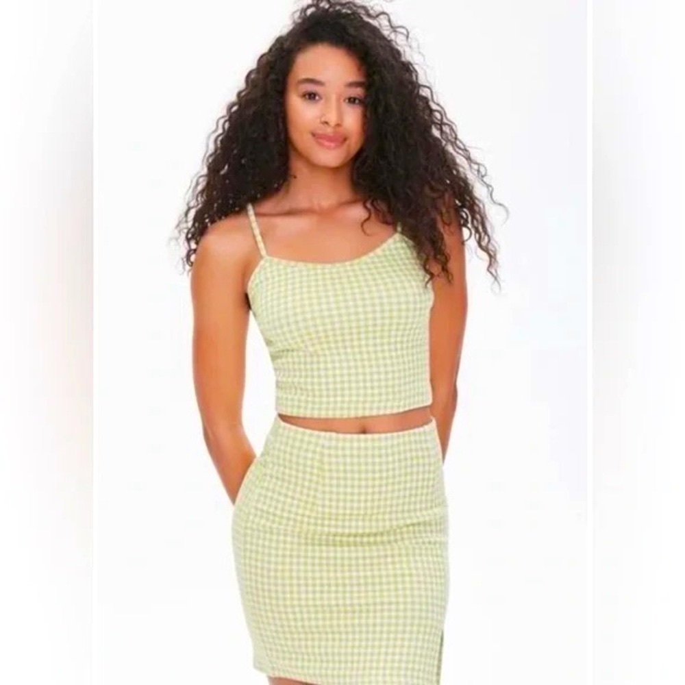 NWT Forever 21 Green & White Gingham Tank Top & Skirt Set-L